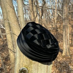 Vintage Black Woven Satin Velvet Pillbox Hat
